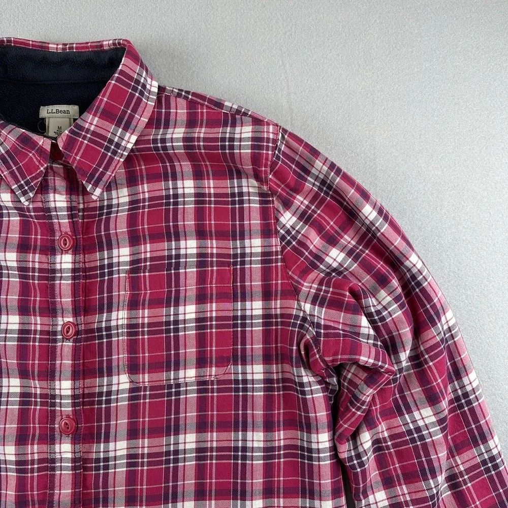 L.L. Bean Women's Pink Plaid Fleece Lined Size Medium Shirt Jacket Shacket‎